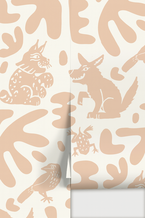 Abstract Animales Wallpaper, white and peach