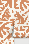 Abstract Animales Wallpaper, white and terra cotta