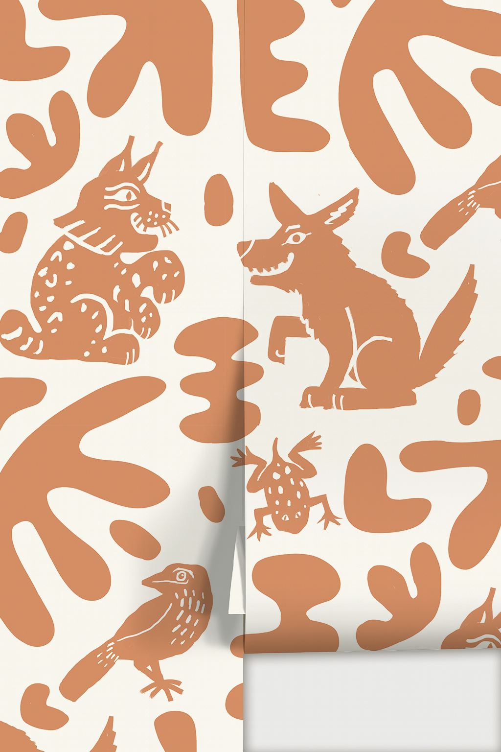 Abstract Animales Wallpaper, white and terra cotta