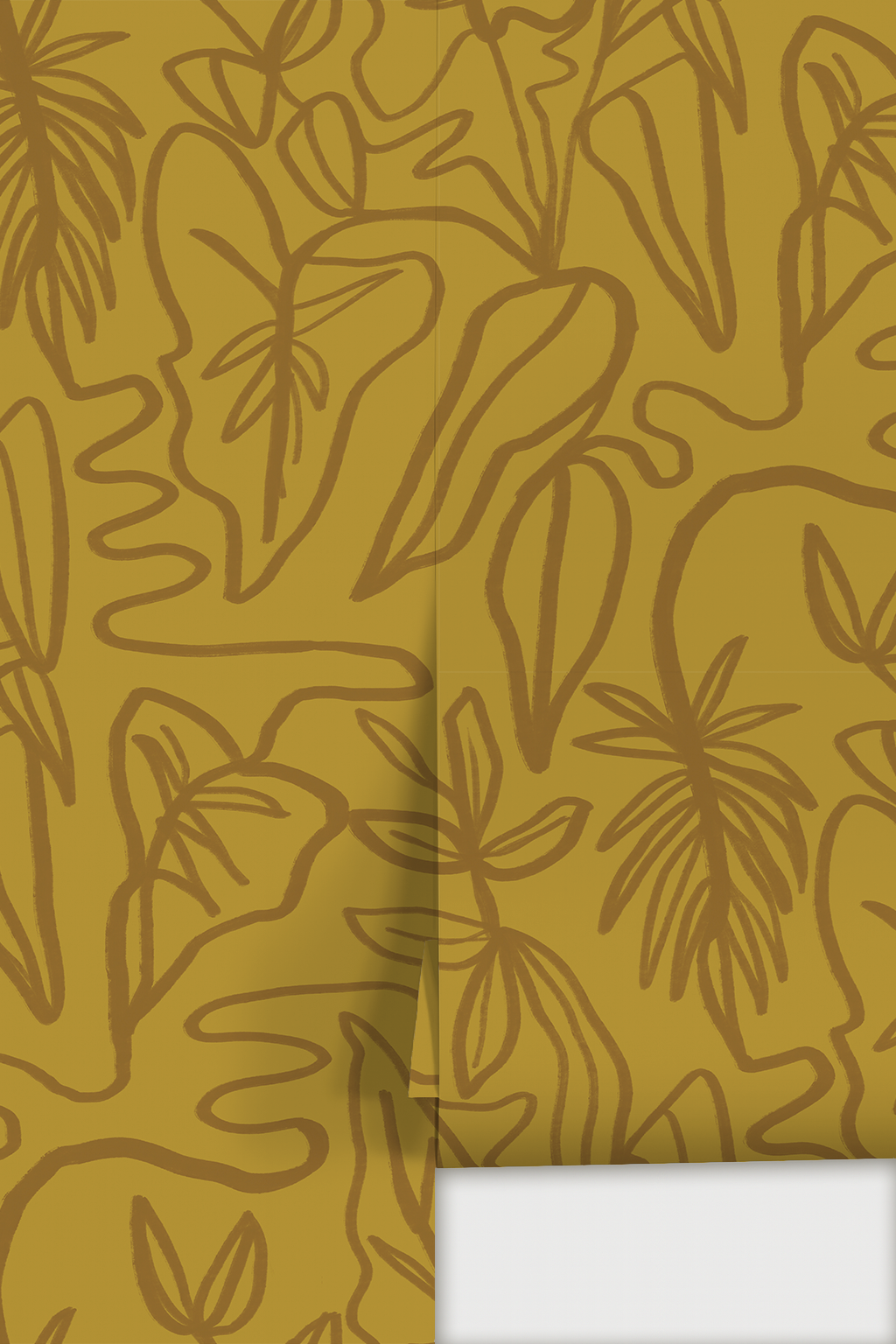Inked Foliage Wallpaper, mustard