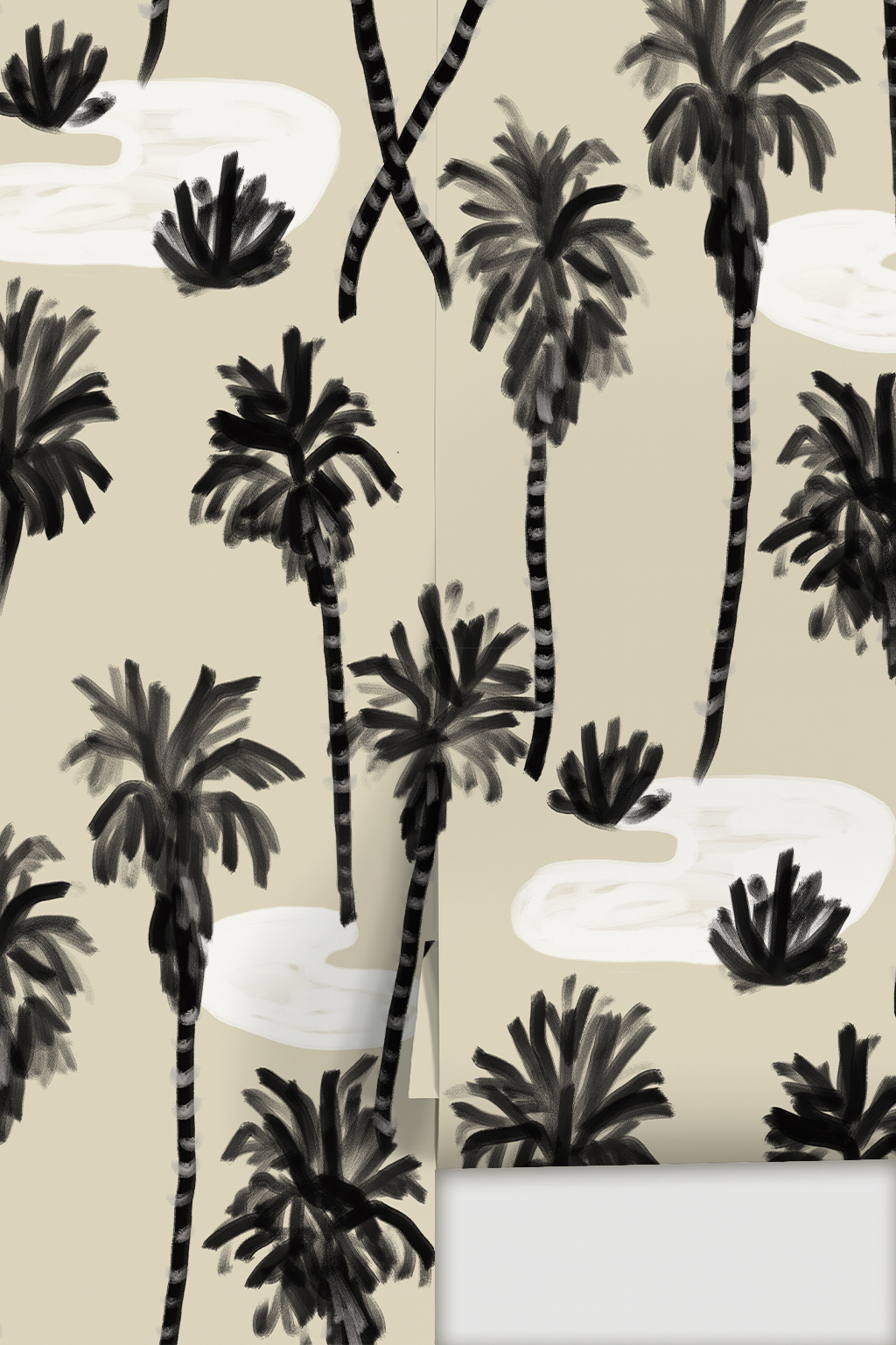 Palm Oasis Wallpaper, neutral and black