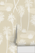 Palm Oasis Wallpaper, neutral and white