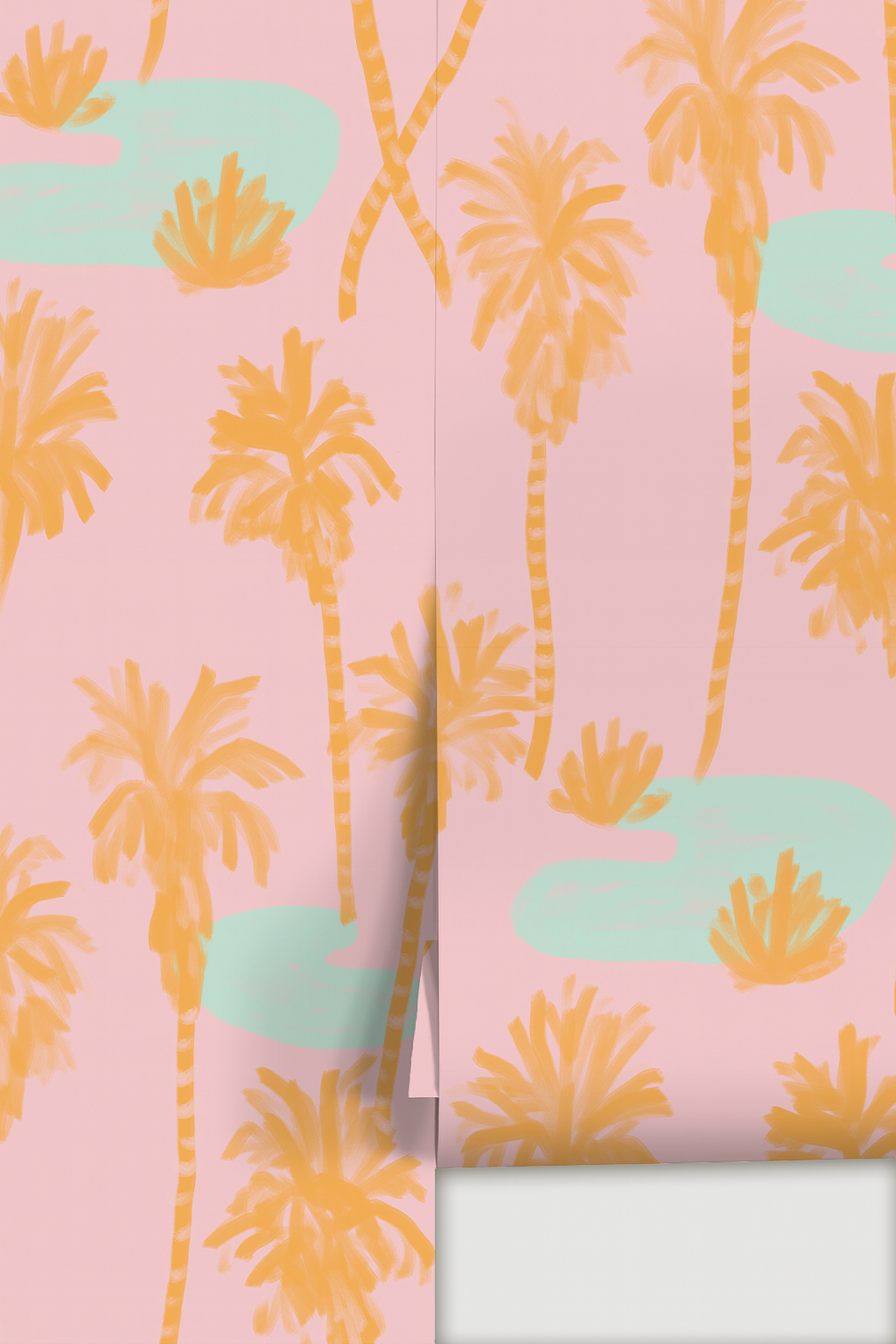 Palm Oasis Wallpaper, pink and orange