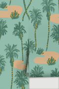 Palm Oasis Wallpaper, teal and peach