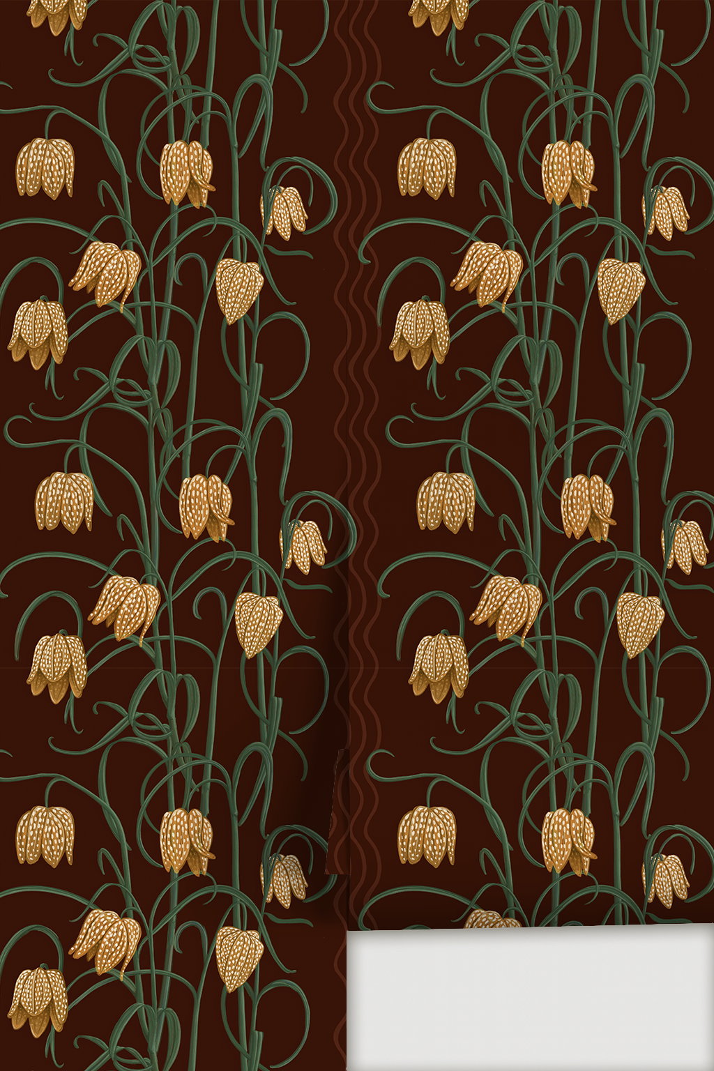 Campanas Wallpaper, chocolate and goldenrod