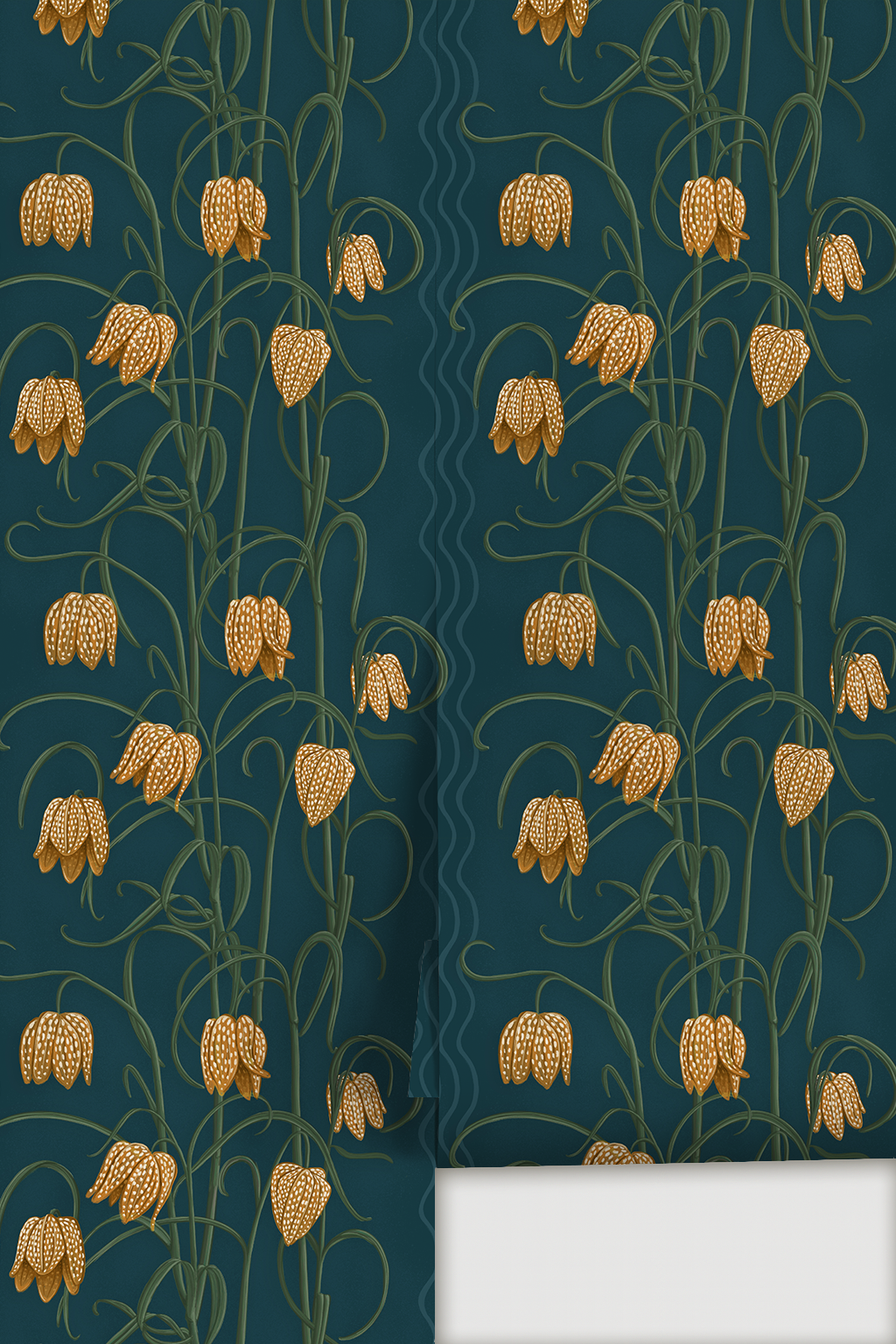 Campanas Wallpaper, dark blue and goldenrod