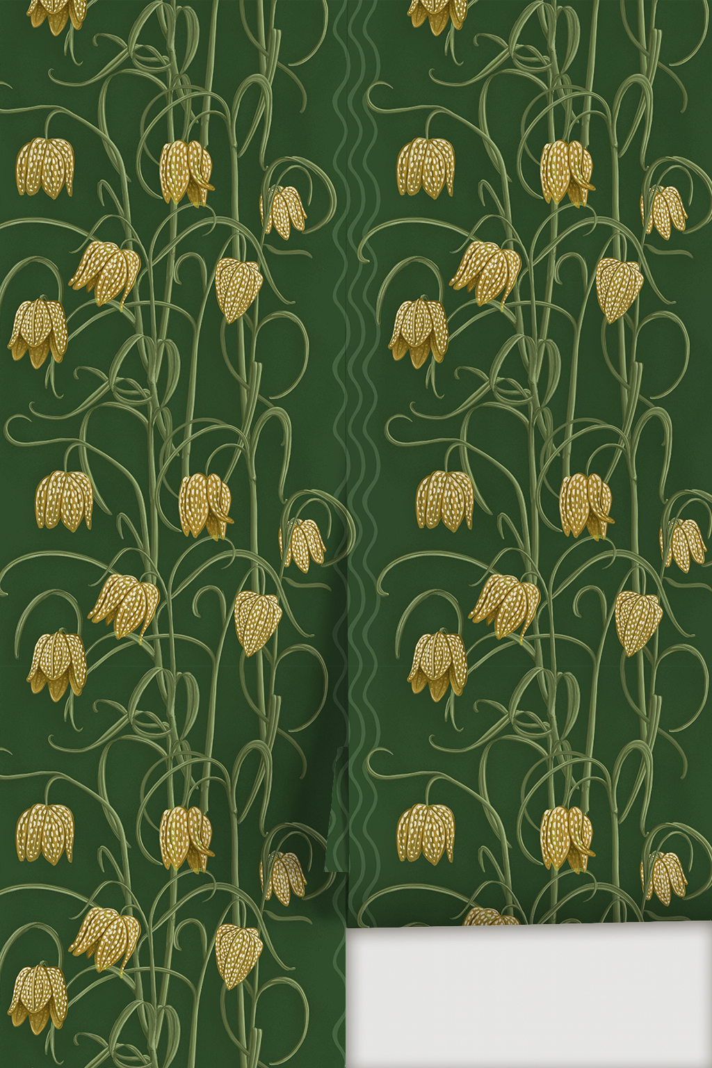 Campanas Wallpaper, dark green and ocher