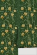 Campanas Wallpaper, dark green and ocher