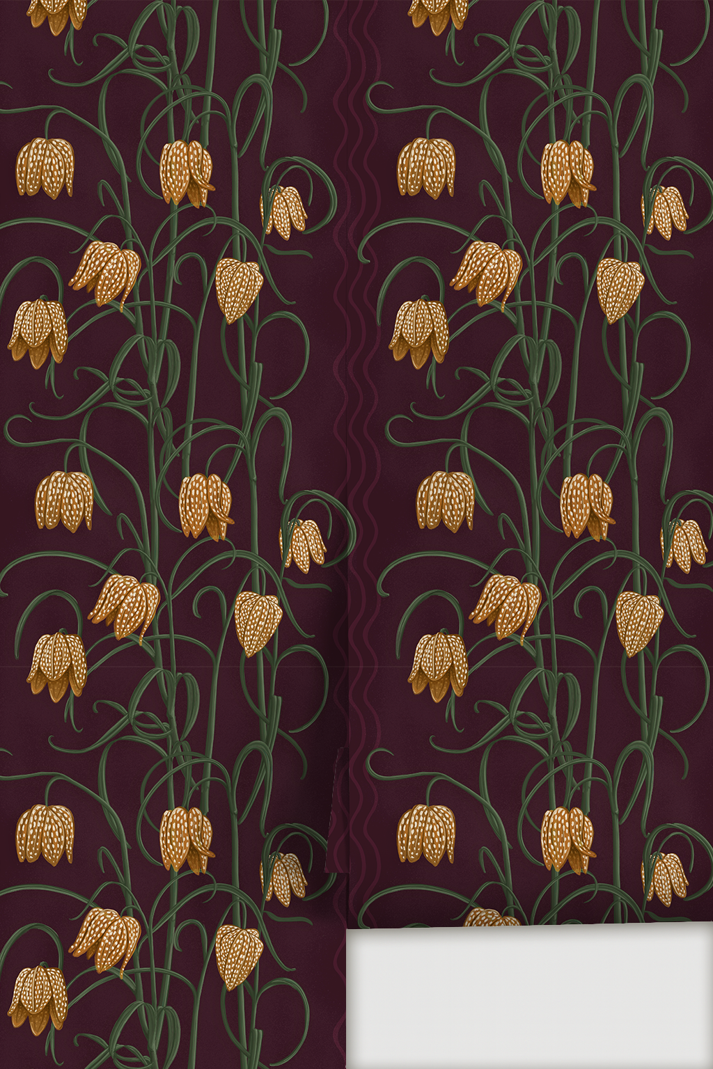 Campanas Wallpaper, eggplant and toffee