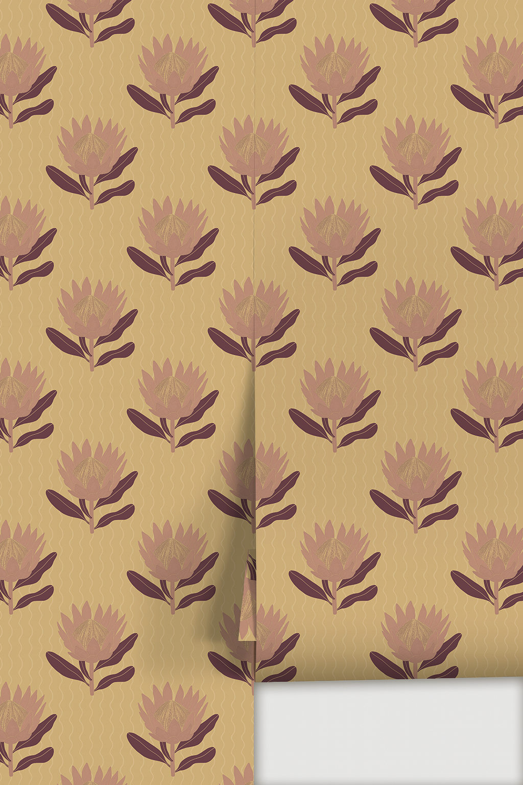 King Protea Wallpaper, butter yellow and mauve