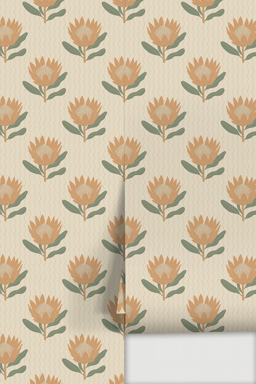 King Protea Wallpaper, neutral and apricot