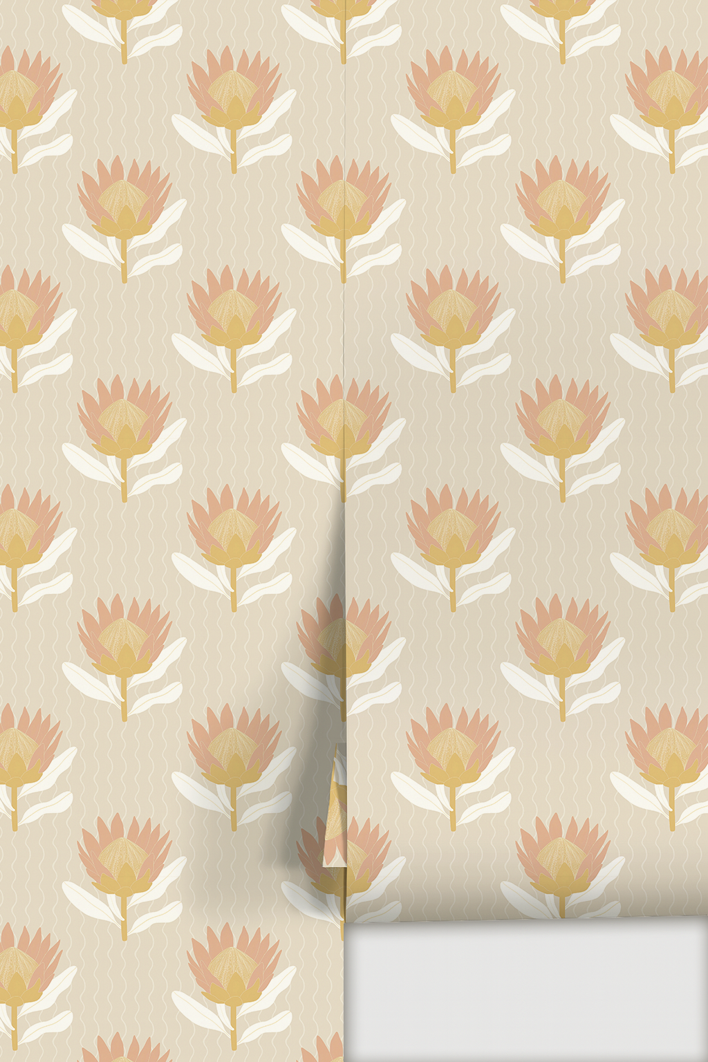 King Protea Wallpaper, tan and light coral