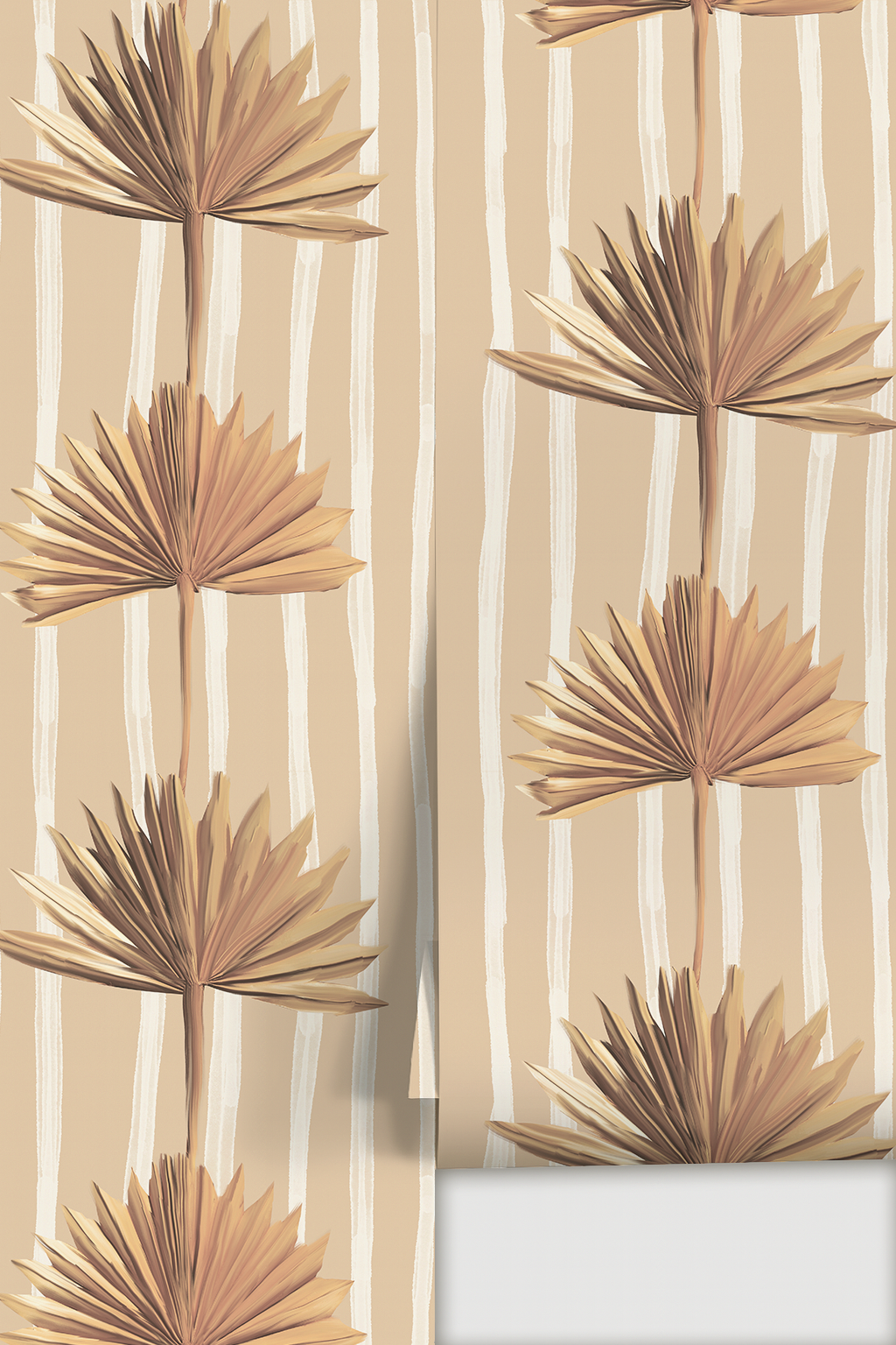 Stripey Palm Wallpaper, nude and off-white