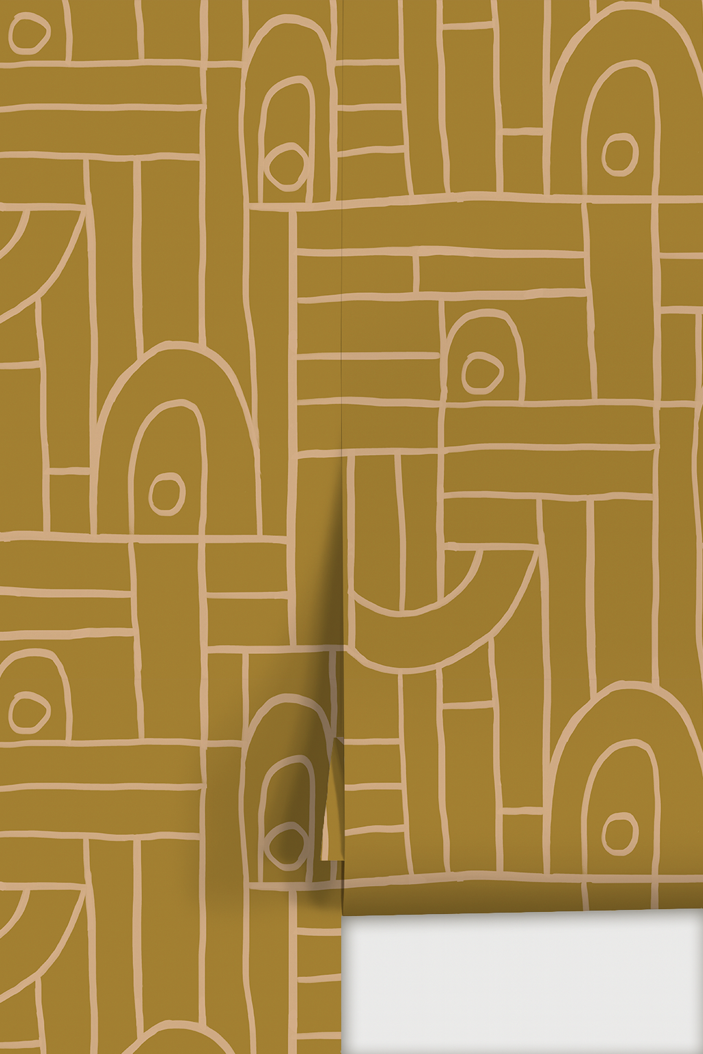 Deco Tile Wallpaper, mustard and peach