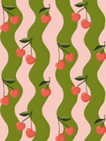 Wavy Cherry Wallpaper, pink and green